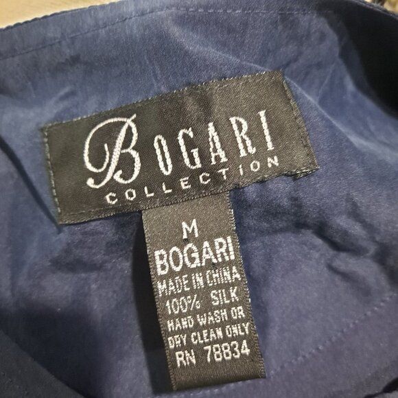 Bogari Collection Size Medium Navy Blue Silk Tunic Buttons Long Sleeve Lagenlook - Picture 6 of 8